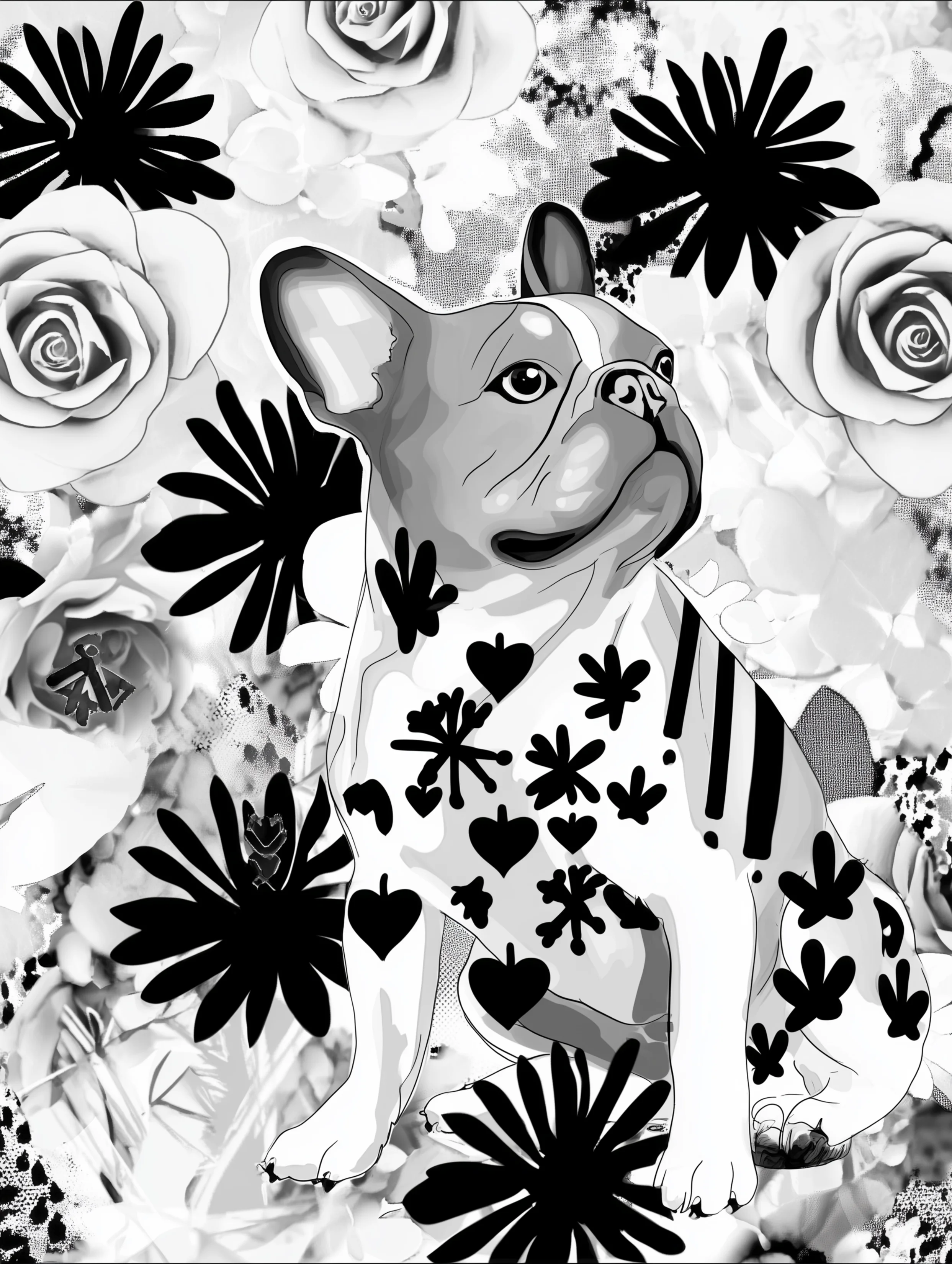 Free printable french bulldog coloring page featuring a frenchie with asterisk patterns